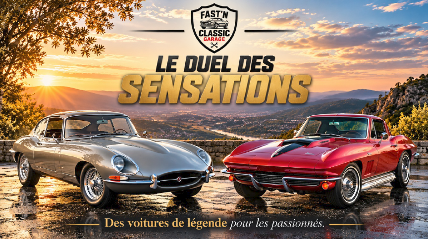 CORVETTE C2 STING RAY VS JAGUAR TYPE E : LE CHOC DES LÉGENDES